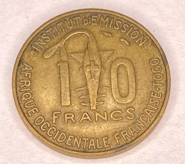 1957 TOGO French West Africa 10 FRANCS COIN