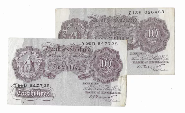 Peppiatt Ten Shillings 10/- Banknote Emergency War Issue 1940 Purple/Mauve B251