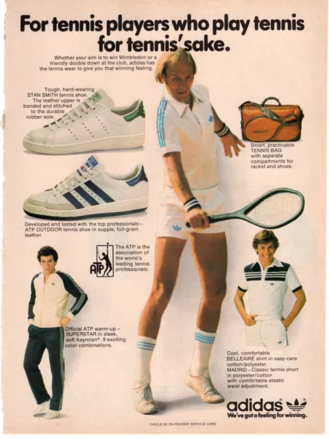 Adidas Nastase Tennis Shoe Sneaker 1979 Vintage Print Ad Original Man Cave  Decor 