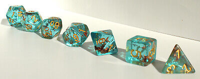 Turquoise; DnD Dice Set - Premium Hand Mixed Resin - 7 Piece Polyhedral Set