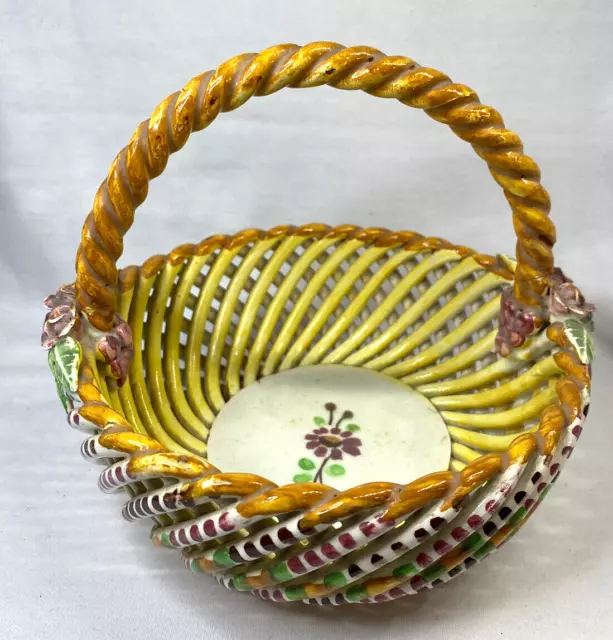 Vintage Woven Majolica Porcelain Flower Basket Hand Made in Spain
