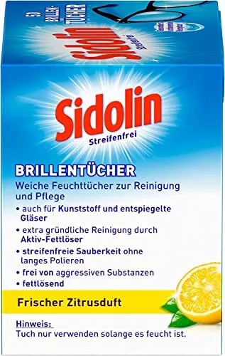 Sidolin panni detergenti umidi per occhiali, display, schermi confezione da 6 (6 3