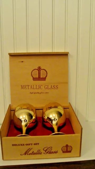 RARE ensemble cadeau de luxe en verre métallique de haute qualité avec boîte en bois, Danemark 2