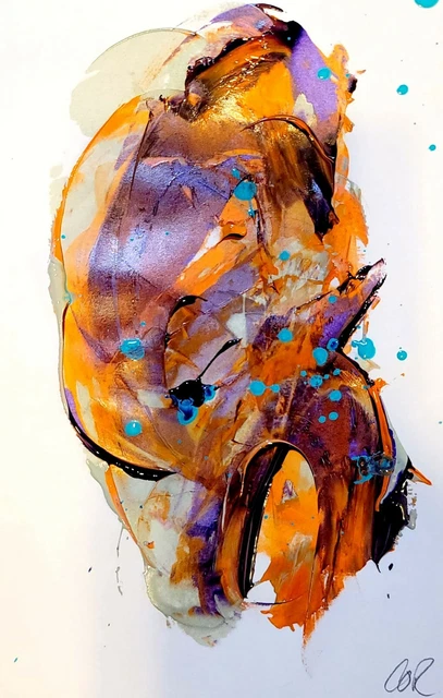 CORBELLIC EXPRESSIONISM CONTEMPORARY 9.5x6 ORIGINAL PAINTING PURPLE WALLSTREET
