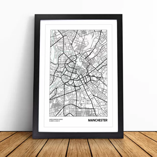 Map Manchester Uk Wall Art Print Framed Canvas Picture Poster Decor Living Room