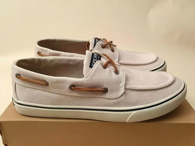 SPERRY BAHAMA II Boat Shoe Distressed Off White Canvas US13 top