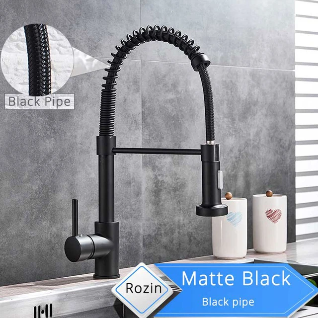 Matt Black Monobloc Kitchen Sink Mixer Tap w/Pull Out Hose Spray Single Lever