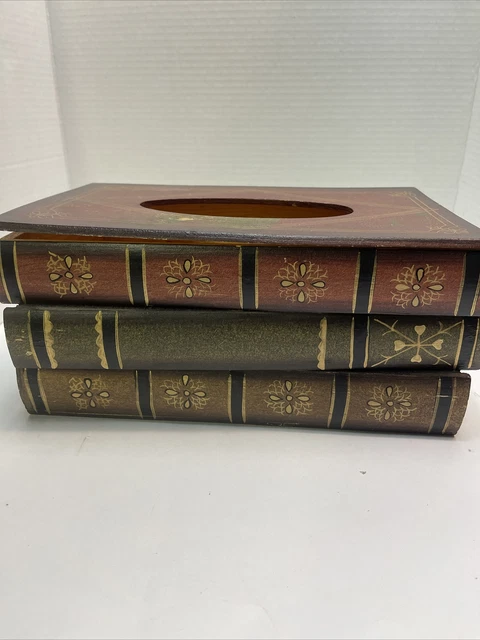 Vintage Wooden Antique Book Tissue Holder Dispenser  11 1/4 x 7 x 5 1/4