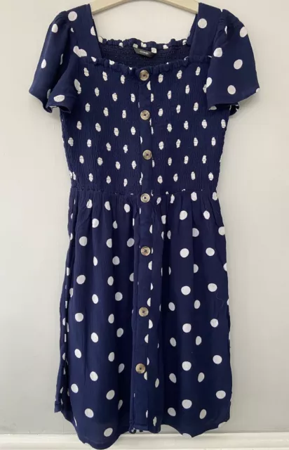 Girls George Navy Polka Dot Dress Age 10-11 Years VGC