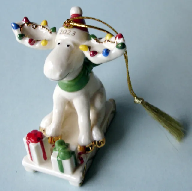Lenox Marcel The Moose on Sled Christmas Ornament 2023 New