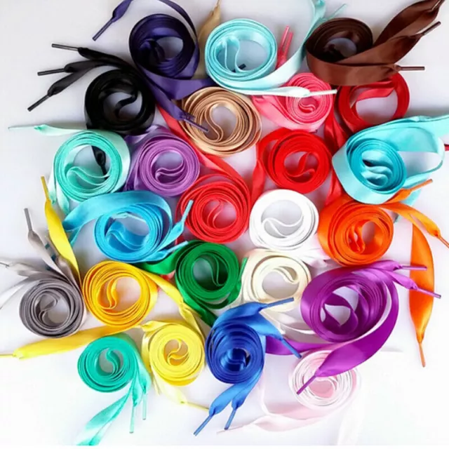 100/140cm Flat Silk Satin Ribbon Shoelaces Shoes Strings Boot Sport HOT