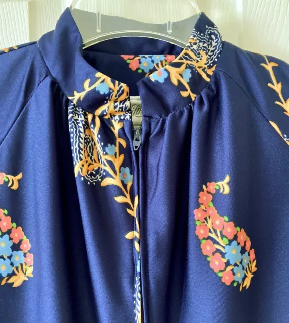 VINTAGE CHRISTIAN DIOR Saks Fifth Ave Navy Flower Paisley Gown Lounge ...