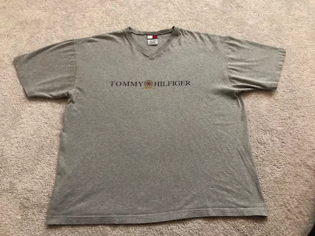 VTG 90's Tommy Hilfiger Spell Out Crest T shirt Mens Sz XL Gray Classic