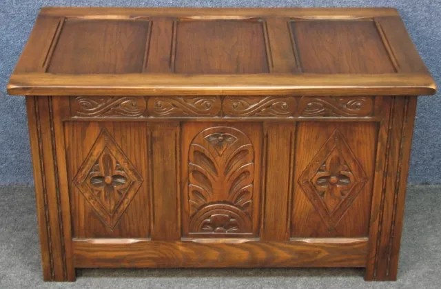 Reprodux Bevan Funnell Period Style Carved Oak Coffer Blanket Box