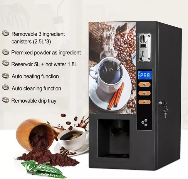 Commercial Coffee Vending Machine,Hot Coffee 3 Flavors with Multi Settings