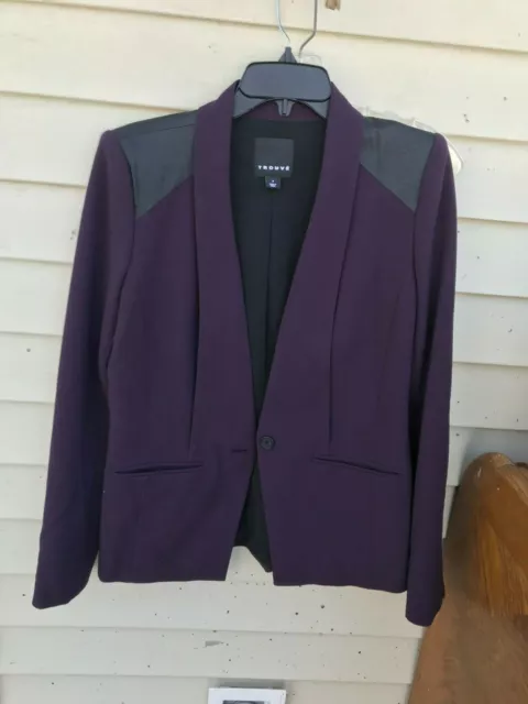 TROUVE Women’s Blazer DARK PURPLE W/ BLACK FAUX LEATHER TRIM Size Small