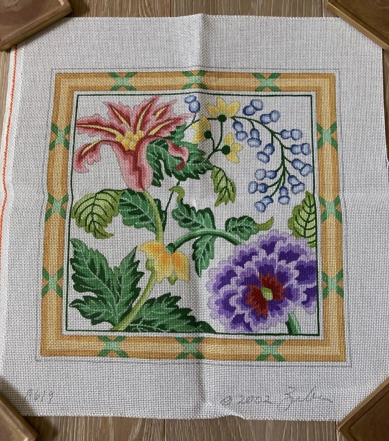 "Aguja pintada a mano 14 unidades lona colorido diseño floral floral de 14"" x 14"