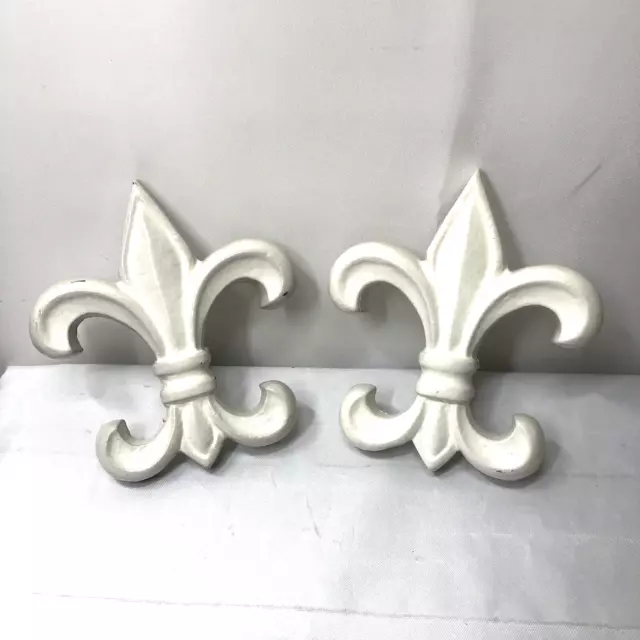 2 Fleur De Lis Curtain Drape Pull Backs Tie Backs Heavy Shabby Metal Chic White