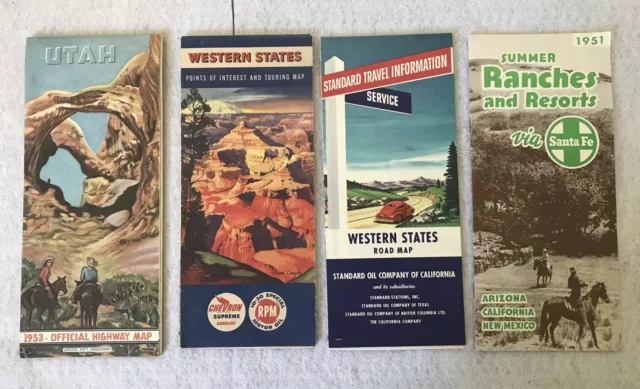 1950s ROAD MAP LOT WESTERN STATES: Standard Oil Chevron Utah Hwy  Santa Fe Rail