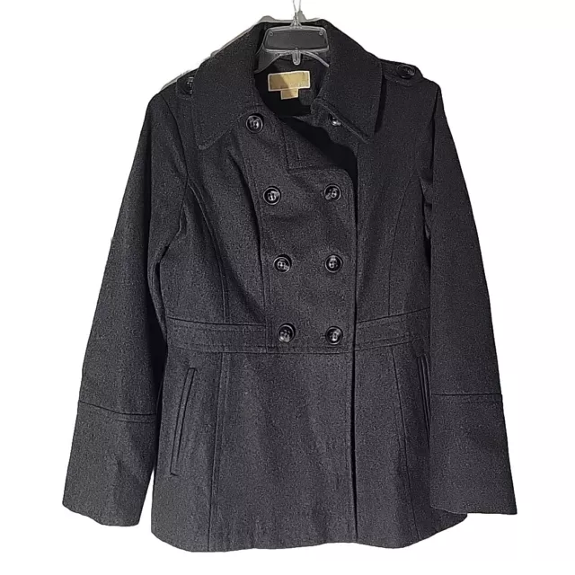 Michael Kors Coat Womens Medium Gray Wool Blend Jacket Double Breasted Classic