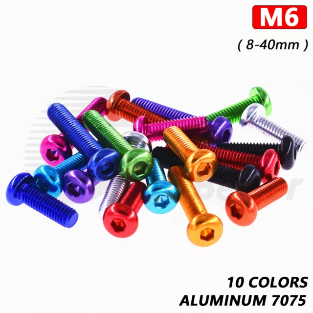 Aluminum M6 x 8-40mm Hexagon Hex Socket  Screws Button Head Allen Bolt 10 Colors