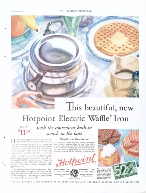Vintage Magazine Ad Ephemera - Hotpoint Electric Waffle Iron - 1929