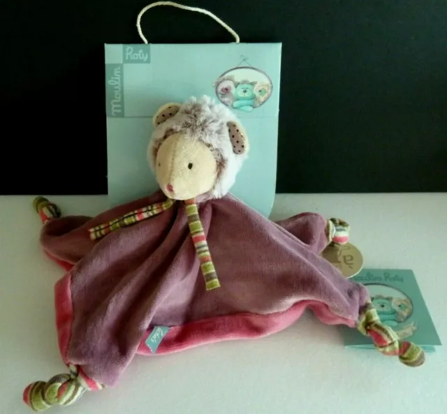 *. Doudou Plat Moulin Roty Les Pachats Souris Parme Carre Rose Violet - Neuf