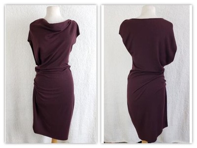 Helmut Lang Womens Angles Boat Neck Sleeveless Ruched Bodycon Dress Burg Size S