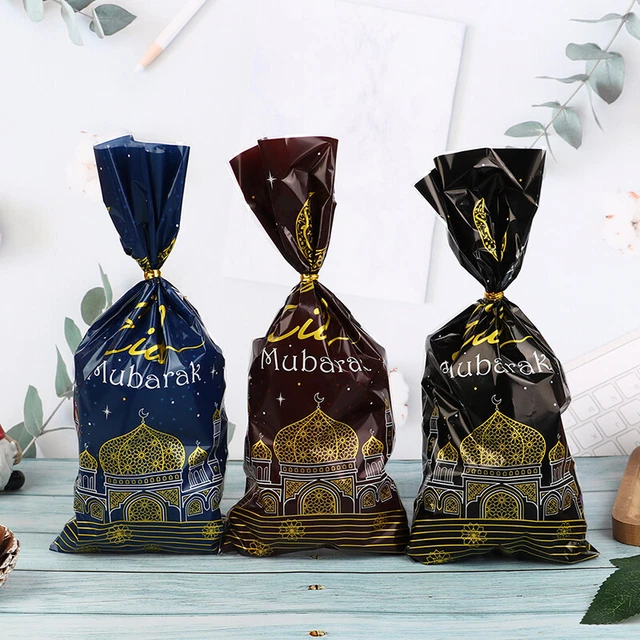 50 piezas Bolsas de regalo Eid Mubarak Moon House OPP bolsa de dulces galletas suministros de fiesta ZK