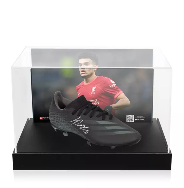 Luis Diaz Signed Football Boot - Adidas, Black - In Acrylic Photo Display Case