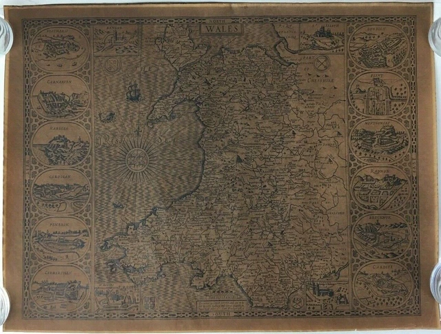 North Wales Vintage 80s Parchment Style Map 19"x15" Reproduction Print Near Mint