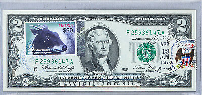 US Currency Notes Paper Money US 1976 2 Dollar Bill First Day Issue Stamp Duiker