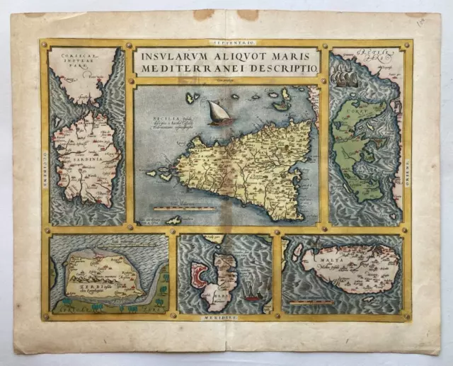 Abraham ORTELIUS : Carte des îles de Méditerranée. Fin du XVIe siècle.