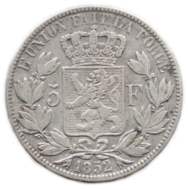 5 FRANCS 1852 BELGIQUE / BELGIUM (argent / silver) Léopold Ier roi des bleges