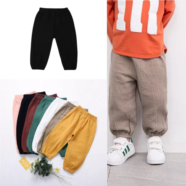 Toddler Boy Girl Baby Kids Cotton Linen Sports Trousers Loose Casual Harem Pants