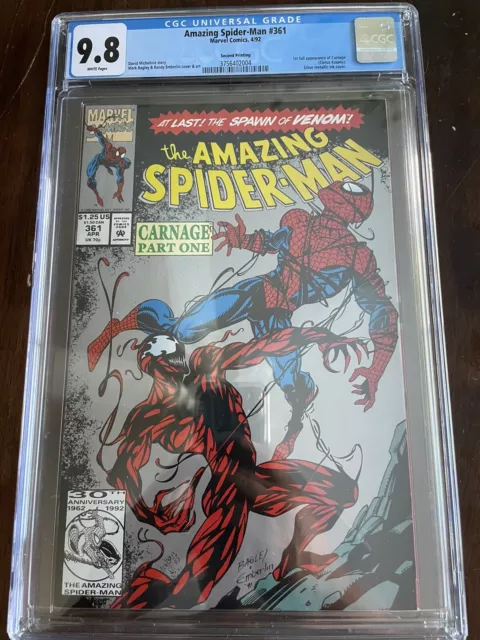Amazing Spider-Man #361 Marvel (1992) CGC 9.8, 2nd Print – 1st App. of Carnage