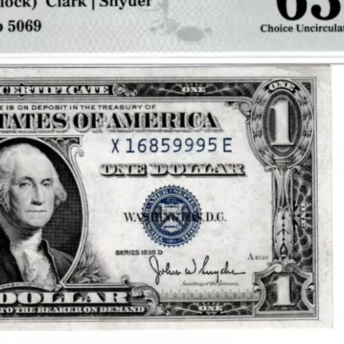 $1  1935 D  SILVER CERTIFICATE NOTE NARROW BACK  S/N X 16859995 E  Fr. 1613N PMG