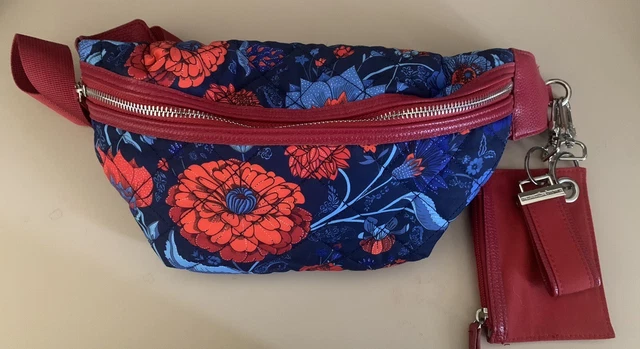 SAMANTHA BROWN TO-GO QUILTED WAIST BELT BAG FANNY PACK WITH POUCH RED Floral 3