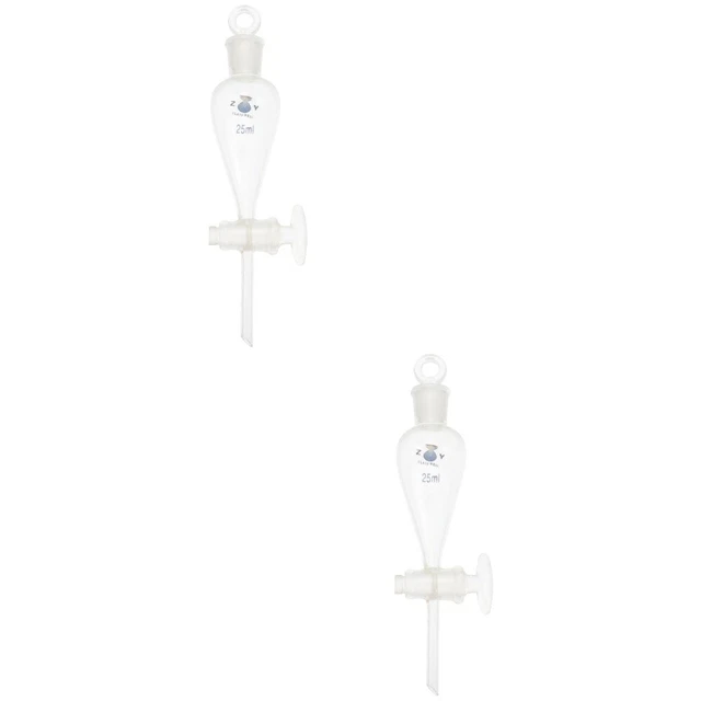 2 PCS Conical Separatory Funnel Cylindrical Glass 25ml Separatory Funnel