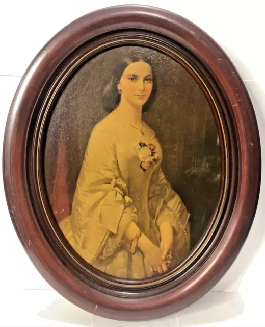 Erich Correns German Color Lithograph 1840-1877 Oval Victorian Wood Frame