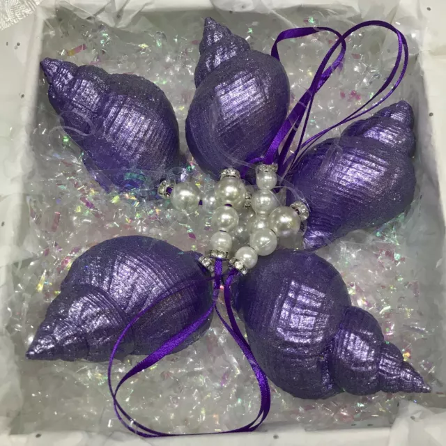 Luxury HANDMADE Seashell Hanging Ornaments in a set of 5 Gift boxed with tag 3