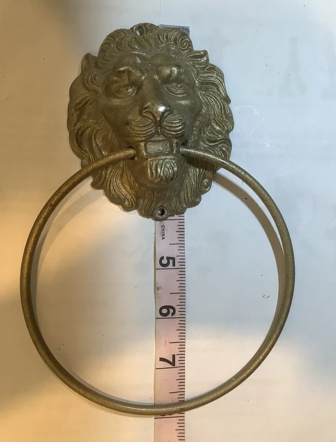 Buy 1 Large VINTAGE BRASS LIONS HEAD TOWEL RING 8” x 5  1/2” Wide,won’t Tarnish 5