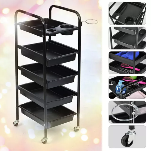 5 Tier Salon Hairdresser Beauty Spa Coloring Hair Trolley Rolling Storage Cart 2