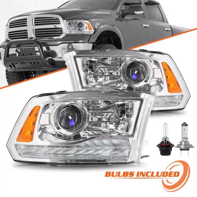 For 13-18 Dodge Ram 1500 2500 3500 LED DRL With Projector OEM Chrome Headlights