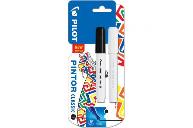 Pilot Pintor Marker Bullet Tip Extra Fine Line Twin Blister (Black & White)