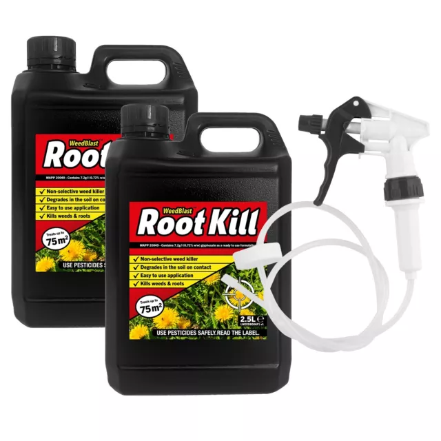 Glyphosate Weedkiller 2 x 2.5L Ready to use Long hose trigger WeedBlast RootKill