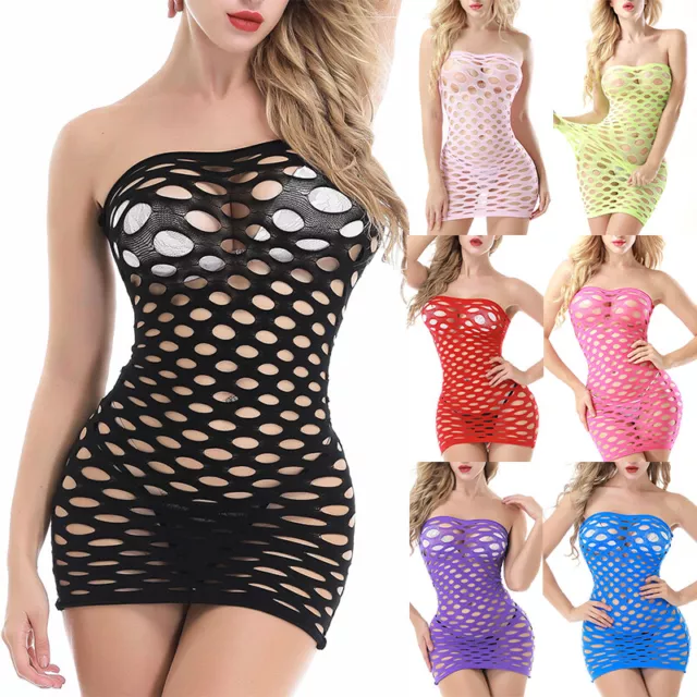 Womens Fishnet Underwear Lingerie Sexy Plus Size Mesh Babydoll Hollow Out #