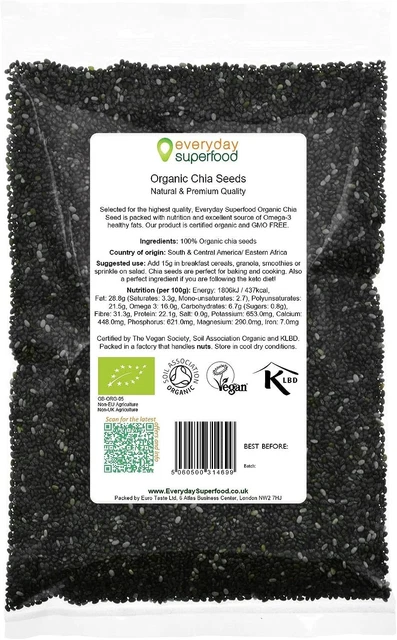 Semi di Chia biologici 200 g semi di Chia neri naturali crudi certificati vegani biologici
