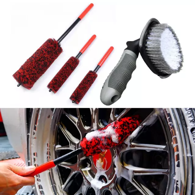 Pro Wheel Brush Kit Long Handle Wheel Rim Tire Cleaning Detailing Brush Kit Tool