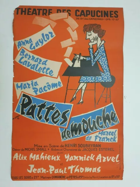 Pattes de mouche M. Small 1958 Affiche Originale Spectacle Théâtre Publicitaire